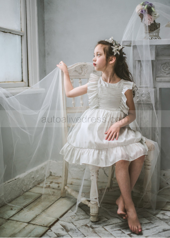 Ivory Chiffon Pleated Boho Flower Girl Dress